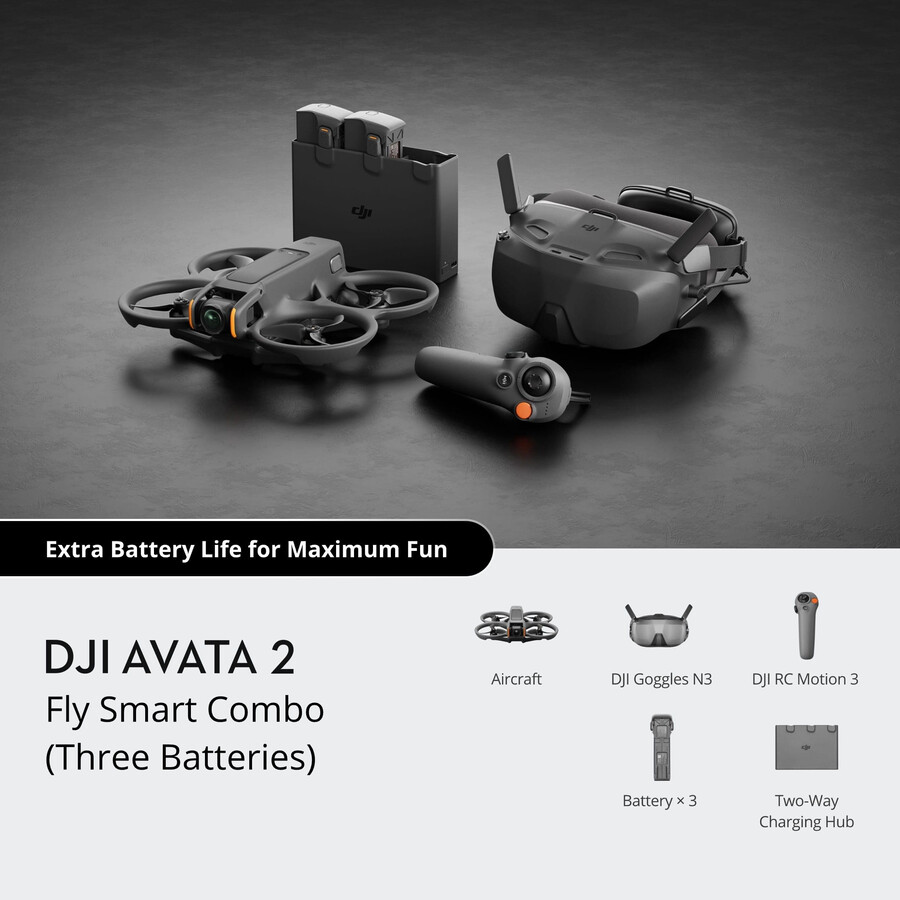 paquete fly smart dji avata 2 tres baterías